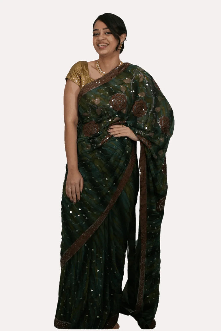 Dark Green Sequins Saree (Outside Ontario) - MyEthnikRentals