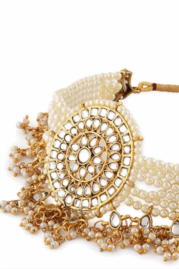 White Kundan Studded & Pearl Beaded Jewellery Set (Outside Ontario) - MyEthnikRentals