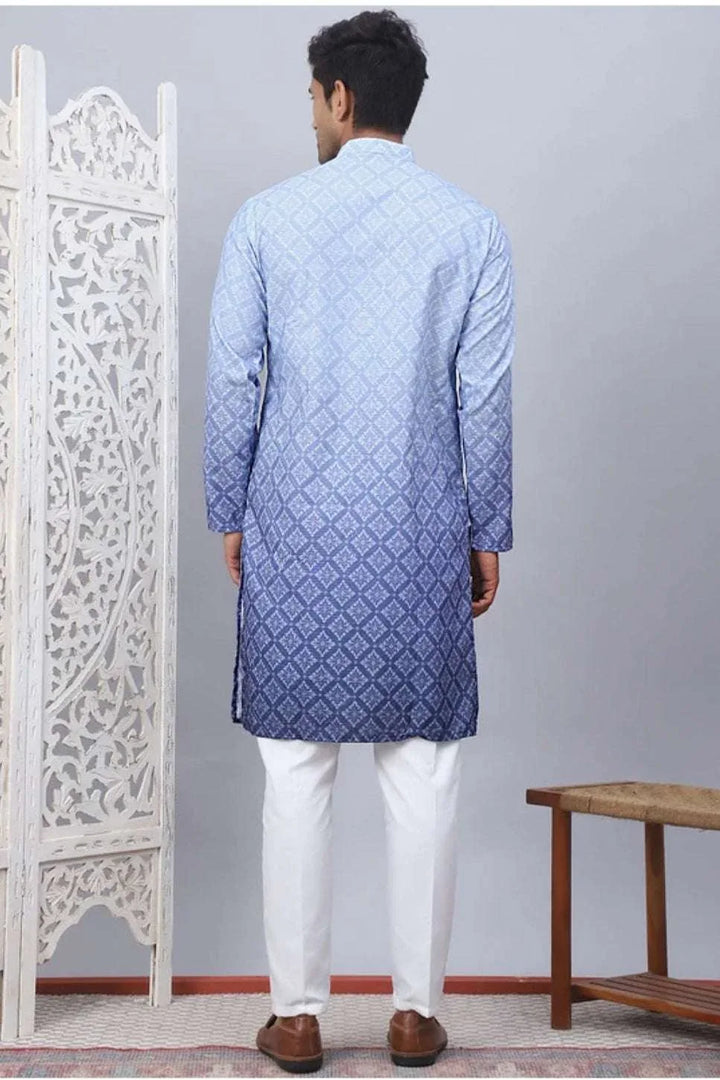 Ombré Indigo Diamond-Print Kurta Set - MyEthnikRentals