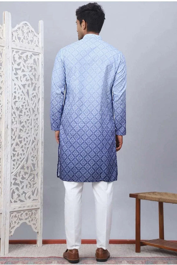 Ombré Indigo Diamond-Print Kurta Set - MyEthnikRentals