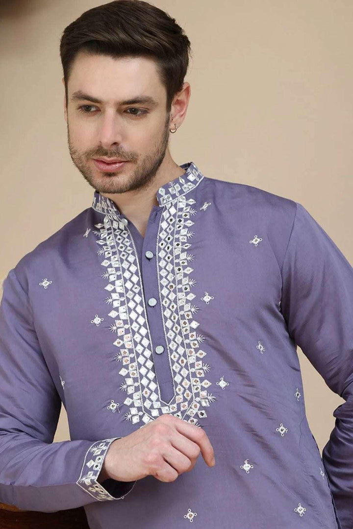 Lilac Mirror Embroidered Kurta - MyEthnikRentals