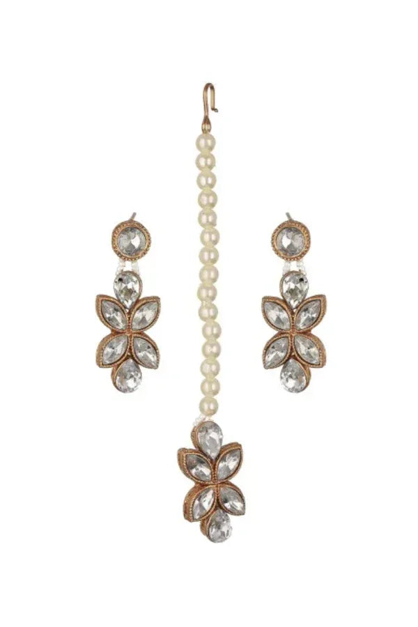 White Crystal Pearl Jewellery Set (SET 2) - MyEthnikRentals