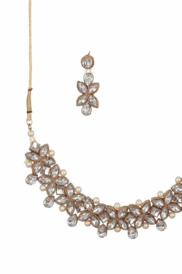 White Crystal Pearl Jewellery Set (Outside Ontario) - MyEthnikRentals