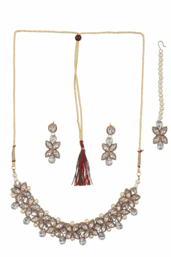 White Crystal Pearl Jewellery Set (Outside Ontario) - MyEthnikRentals