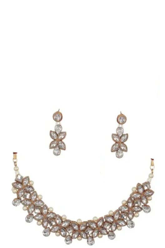 White Crystal Pearl Jewellery Set - MyEthnikRentals