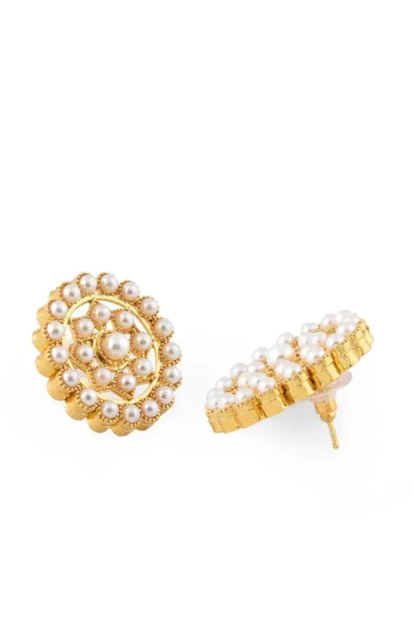 Gold Plated Kundan-Studded & Pearl Beaded Jewellery Set - MyEthnikRentals