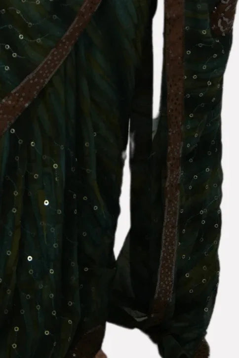 Dark Green Sequins Saree - MyEthnikRentals