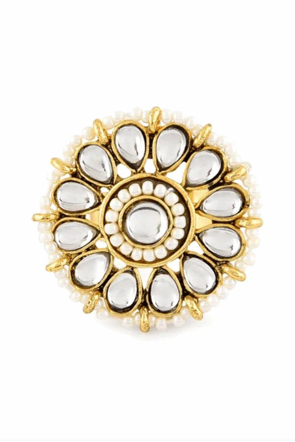 White Kundan Studded & Pearl Beaded Jewellery Set (Outside Ontario) - MyEthnikRentals