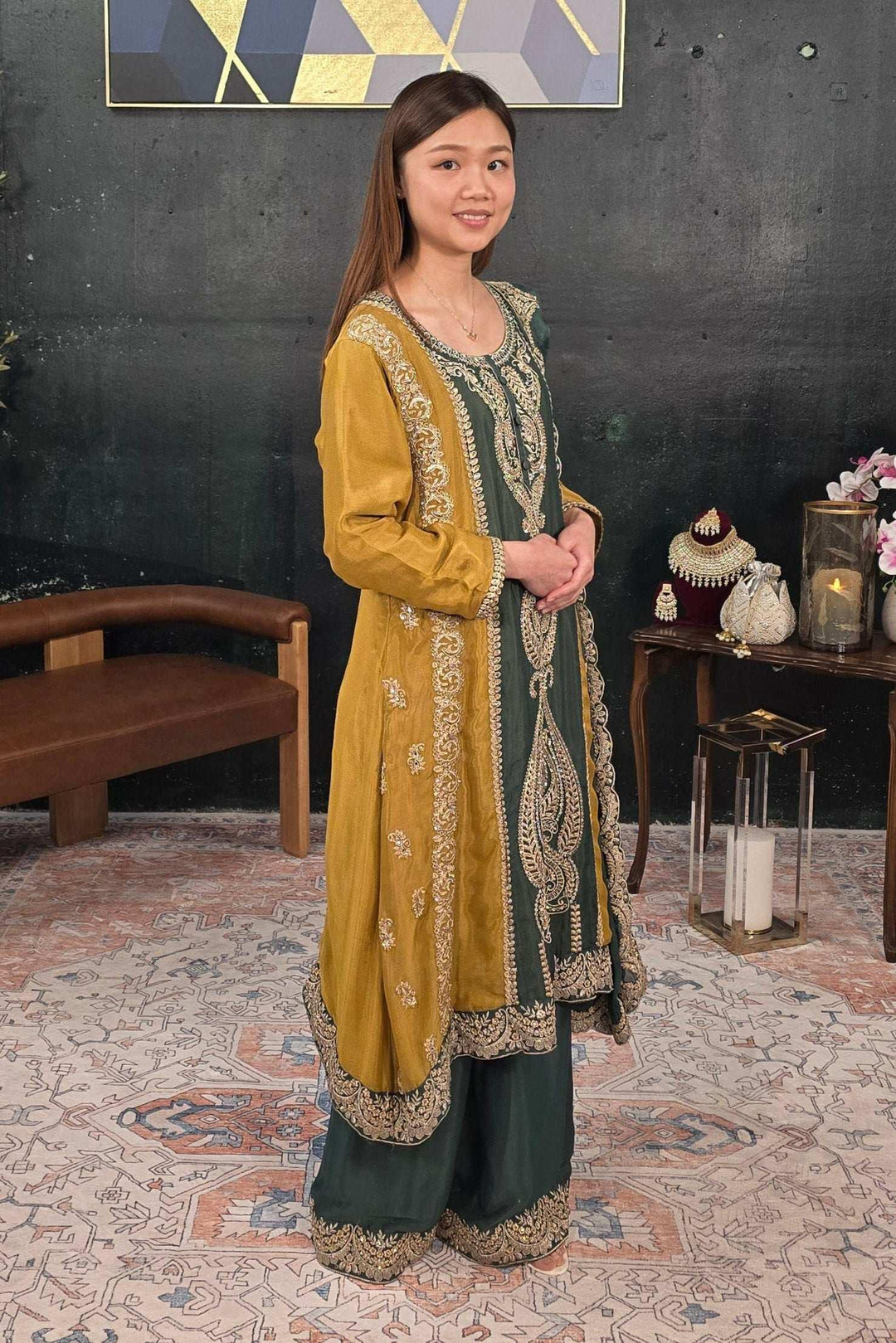 Dark green embroidered Salwar Kameez (Outside Ontario) - MyEthnikRentals