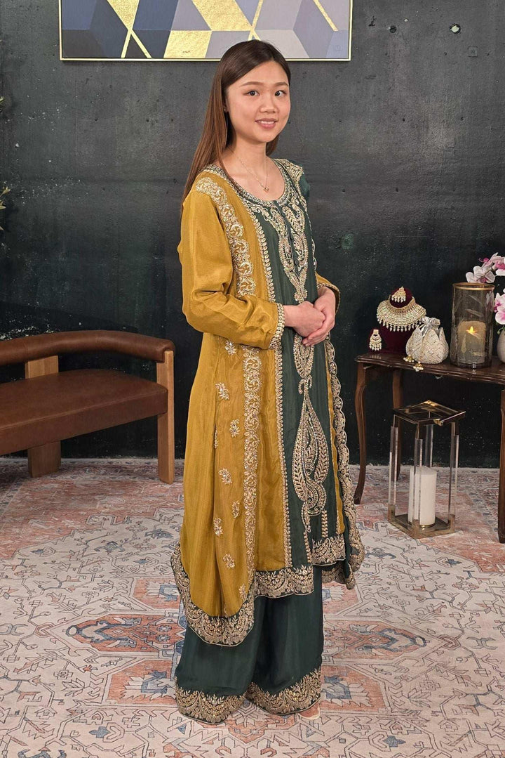 Dark green embroidered Salwar Kameez (Outside Ontario) - MyEthnikRentals