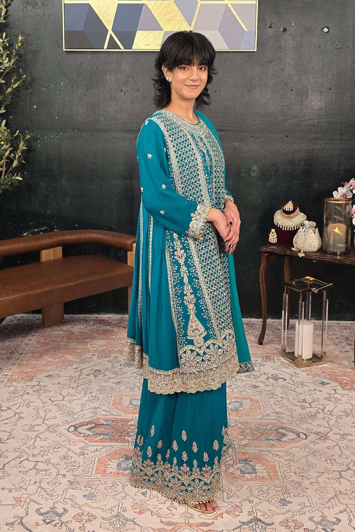 Green swarovski georgette Salwar Kameez (Outside Ontario) - MyEthnikRentals