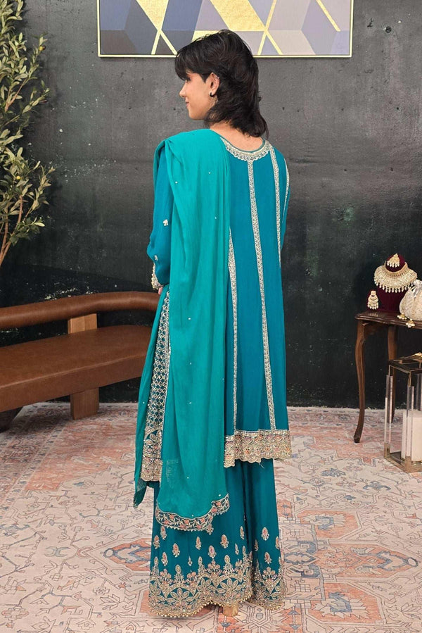 Green swarovski georgette Salwar Kameez (Outside Ontario) - MyEthnikRentals