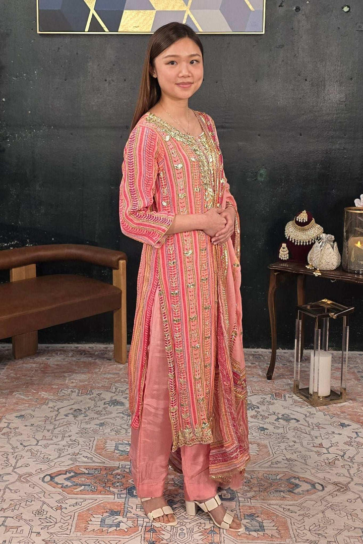 Soft Pink Gerogette Gotta Patti Salwar Kameez (Outside Ontario) - MyEthnikRentals