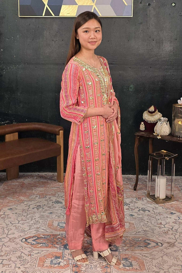 Soft Pink Gerogette Gotta Patti Salwar Kameez (Outside Ontario) - MyEthnikRentals