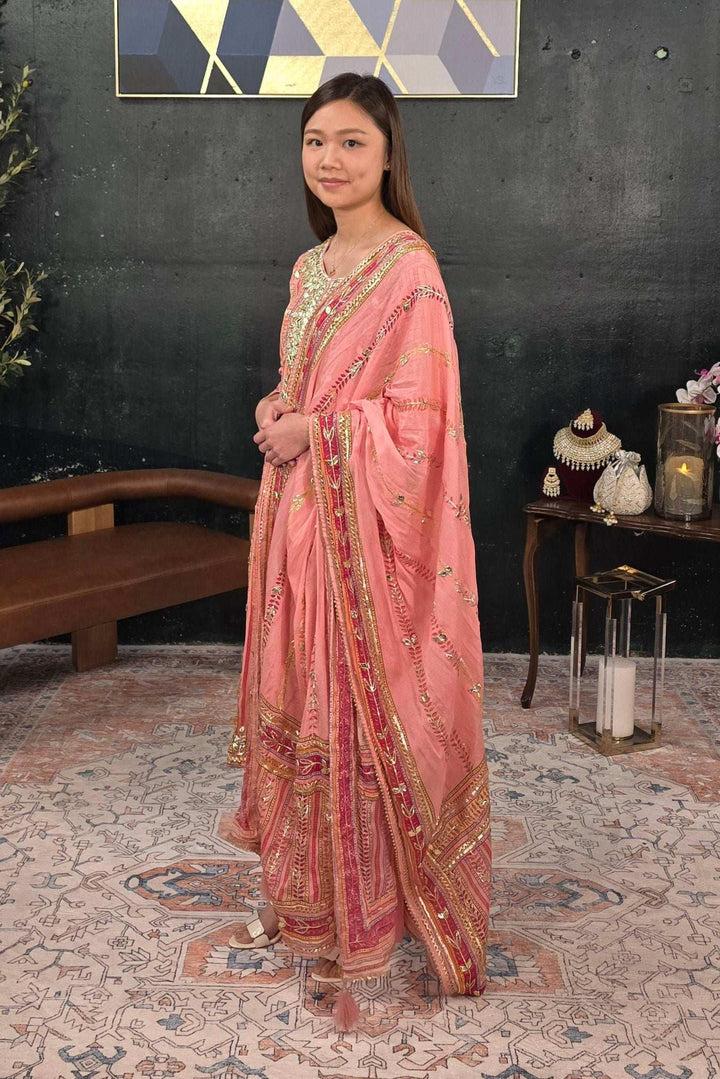 Soft Pink Gerogette Gotta Patti Salwar Kameez (Outside Ontario) - MyEthnikRentals