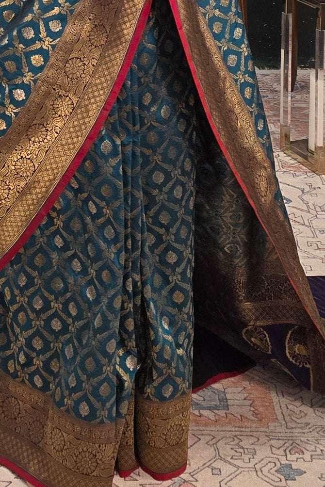 Blue Hand Woven Saree (Outside Ontario) - MyEthnikRentals