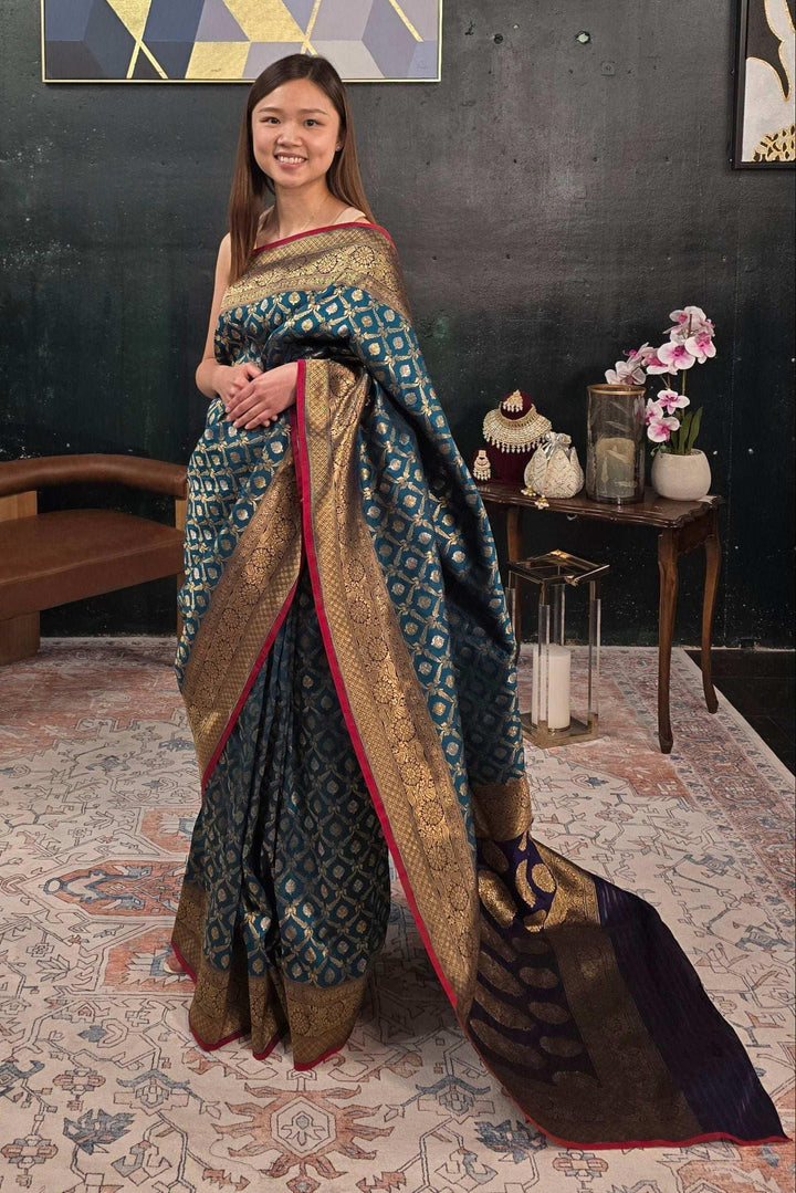 Blue Hand Woven Saree (Outside Ontario) - MyEthnikRentals
