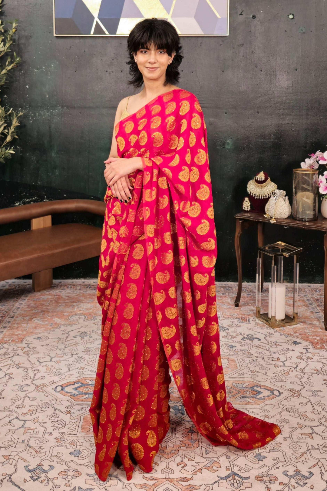 Magenta Banarsi Want Saree (Outside Ontario) - MyEthnikRentals