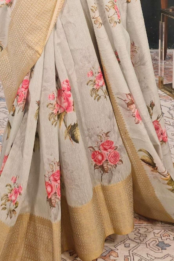 Mint Green Floral Saree (Outside Ontario) - MyEthnikRentals