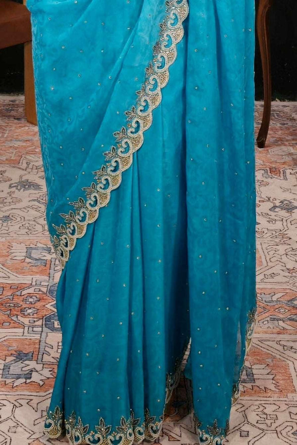 Light Blue Pearl Saree (Outside Ontario) - MyEthnikRentals