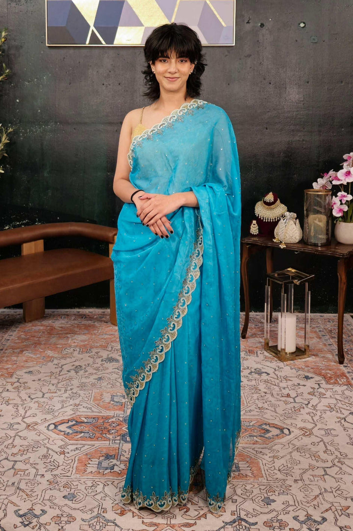 Light Blue Pearl Saree (Outside Ontario) - MyEthnikRentals