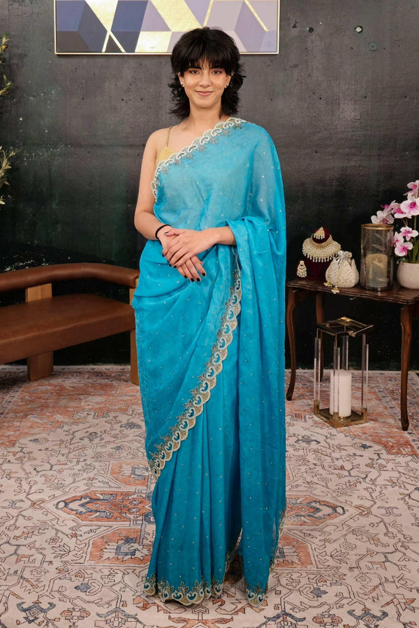 Light Blue Pearl Saree (Outside Ontario) - MyEthnikRentals