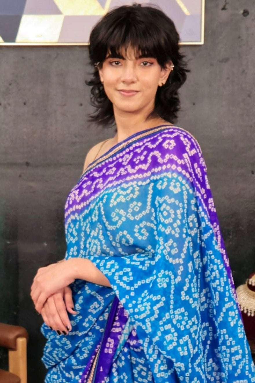 Block Print Blue Saree (Outside Ontario) - MyEthnikRentals