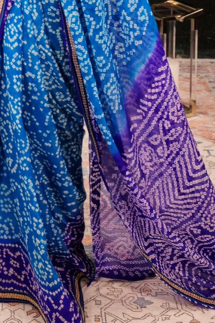 Block Print Blue Saree (Outside Ontario) - MyEthnikRentals