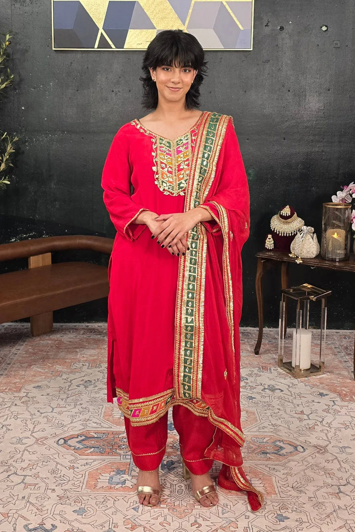 Red embroidered Salwar Kameez - MyEthnikRentals