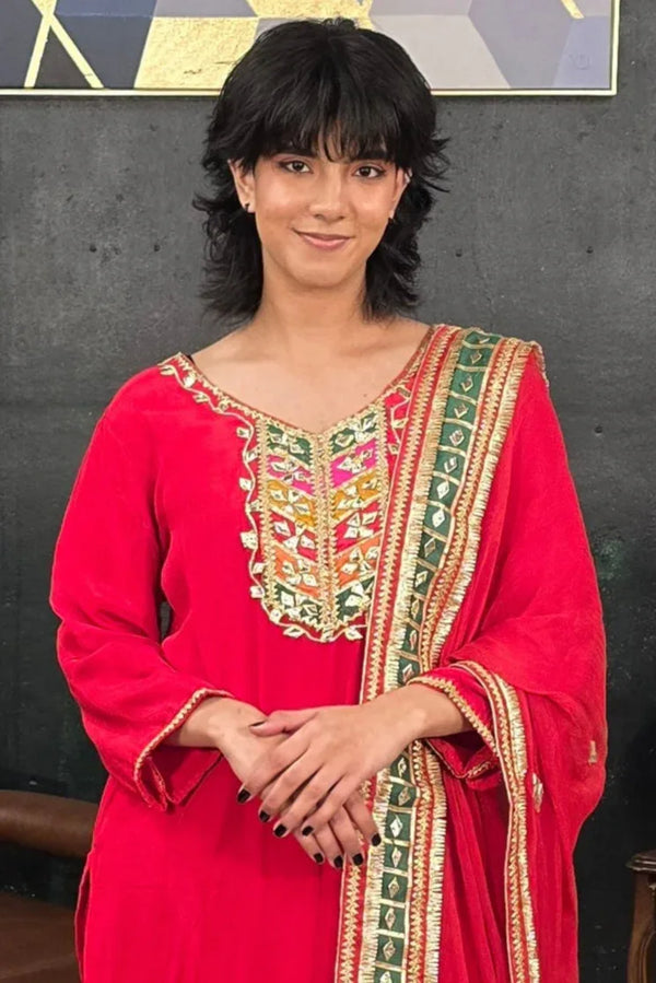 Red embroidered Salwar Kameez - MyEthnikRentals
