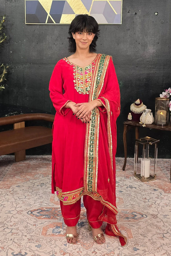 Red embroidered Salwar Kameez - MyEthnikRentals