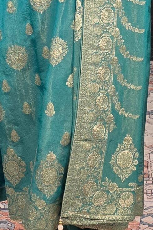 Turquoise Green Chanderi Silk Salwar Kameez - MyEthnikRentals