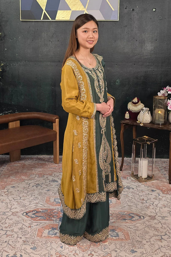 Dark green embroidered Salwar Kameez - MyEthnikRentals