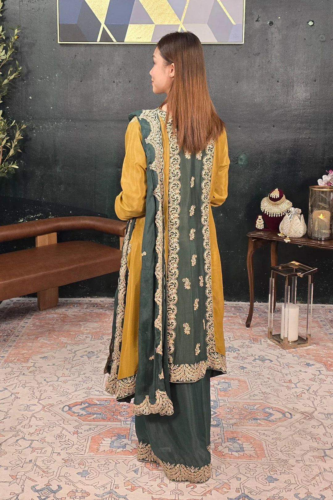 Dark green embroidered Salwar Kameez - MyEthnikRentals