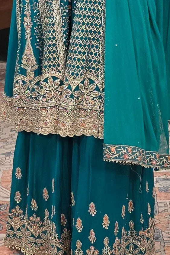 Green swarovski georgette Salwar Kameez - MyEthnikRentals