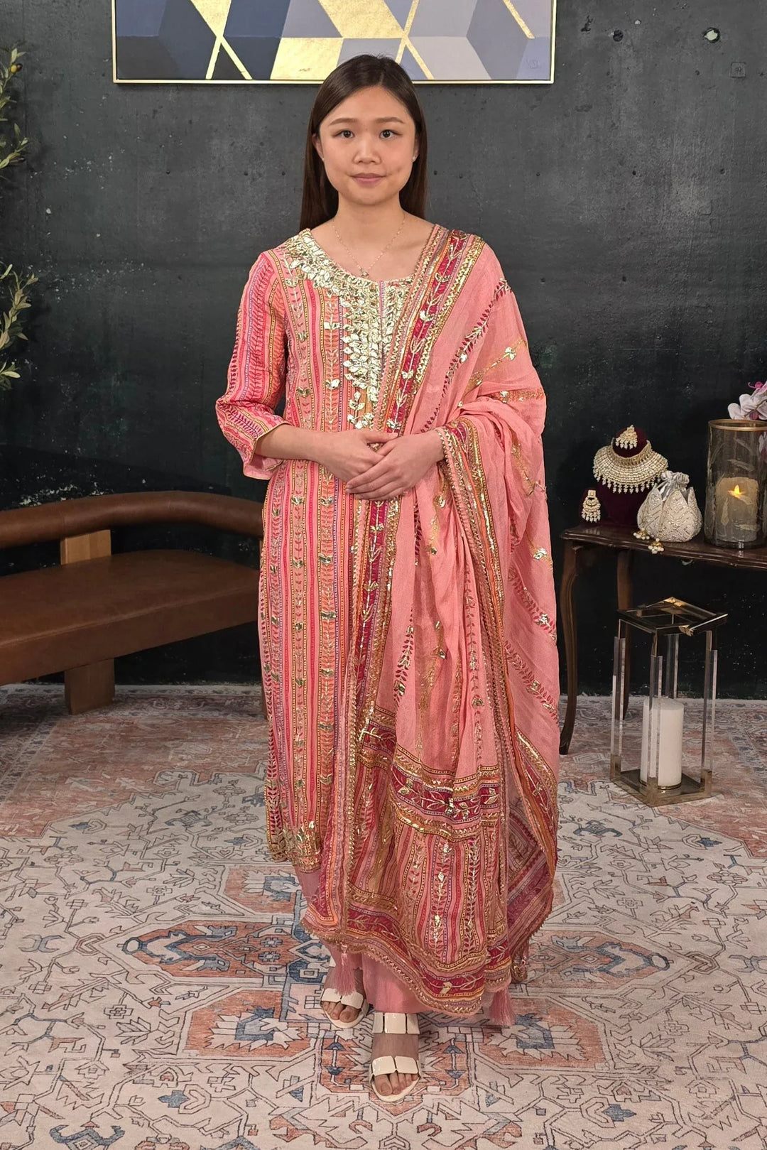 Soft Pink Gerogette Gotta Patti Salwar Kameez - MyEthnikRentals