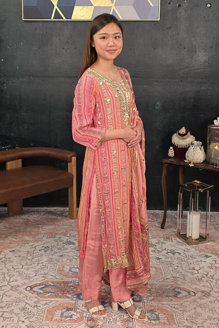Soft Pink Gerogette Gotta Patti Salwar Kameez - MyEthnikRentals