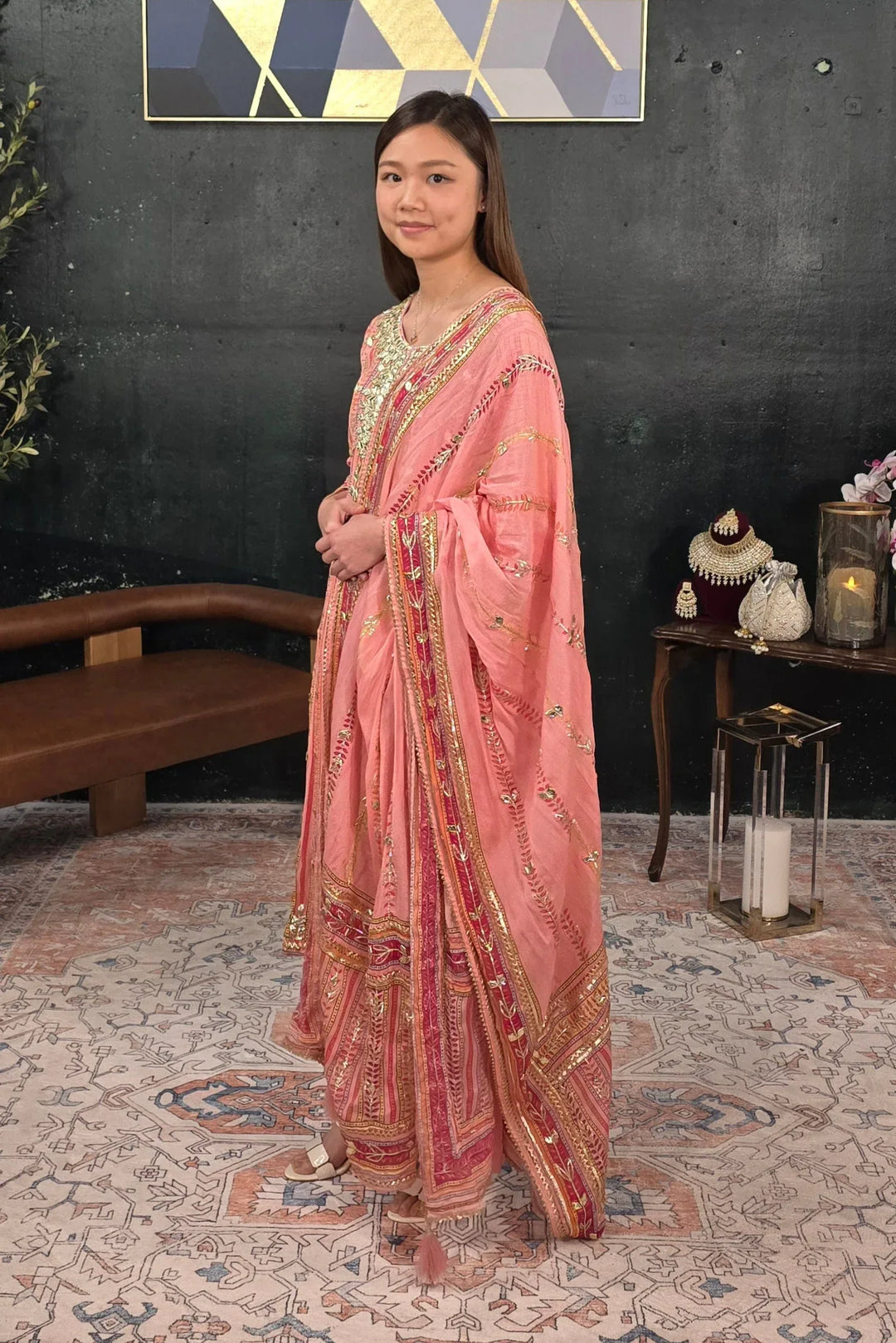 Soft Pink Gerogette Gotta Patti Salwar Kameez - MyEthnikRentals