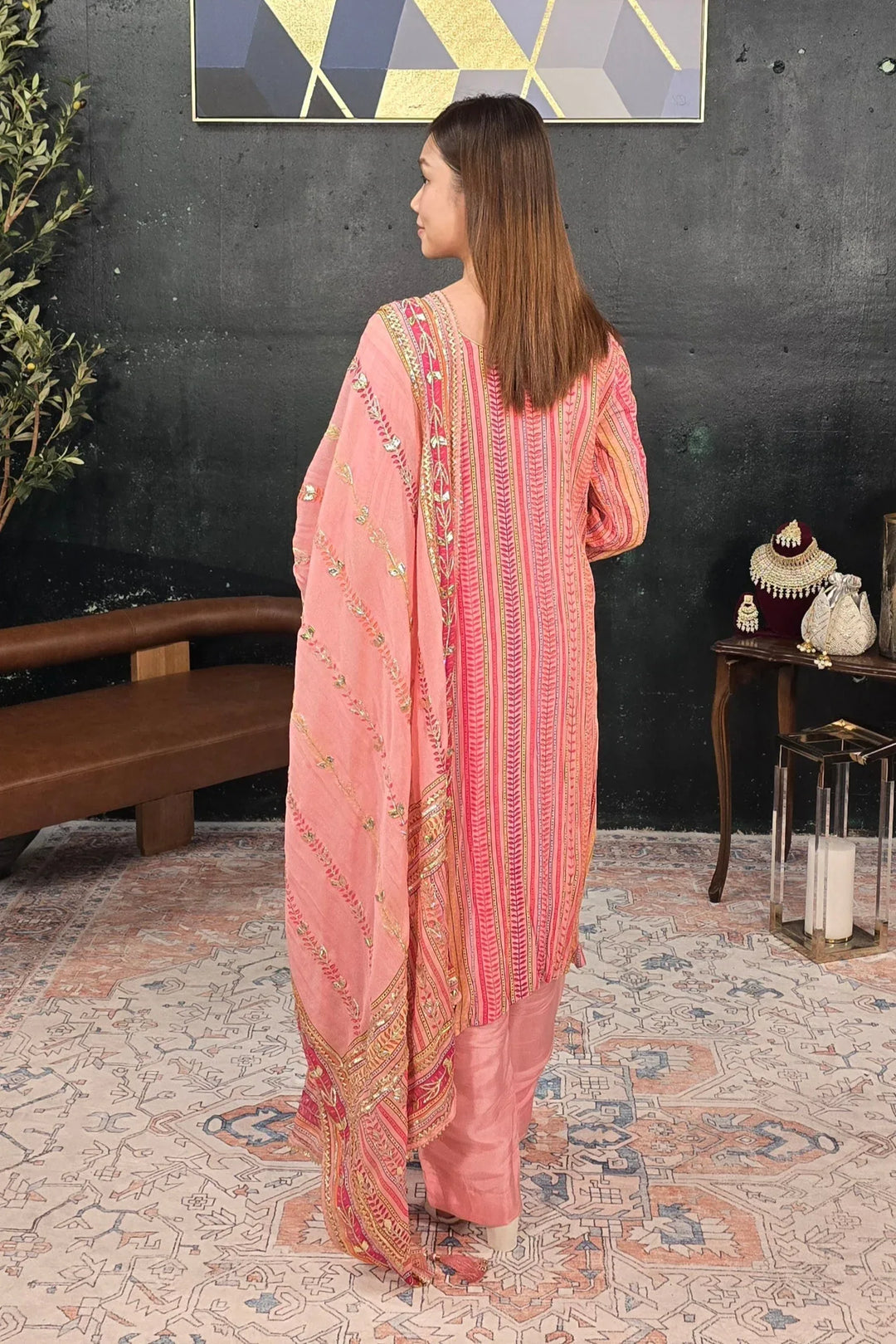 Soft Pink Gerogette Gotta Patti Salwar Kameez - MyEthnikRentals