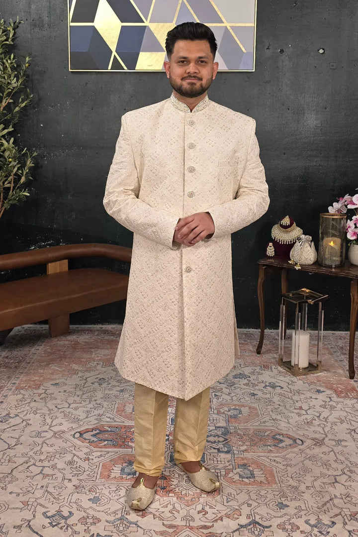Soft Pink Floral Embroidered Sherwani (Outside Ontario) - MyEthnikRentals