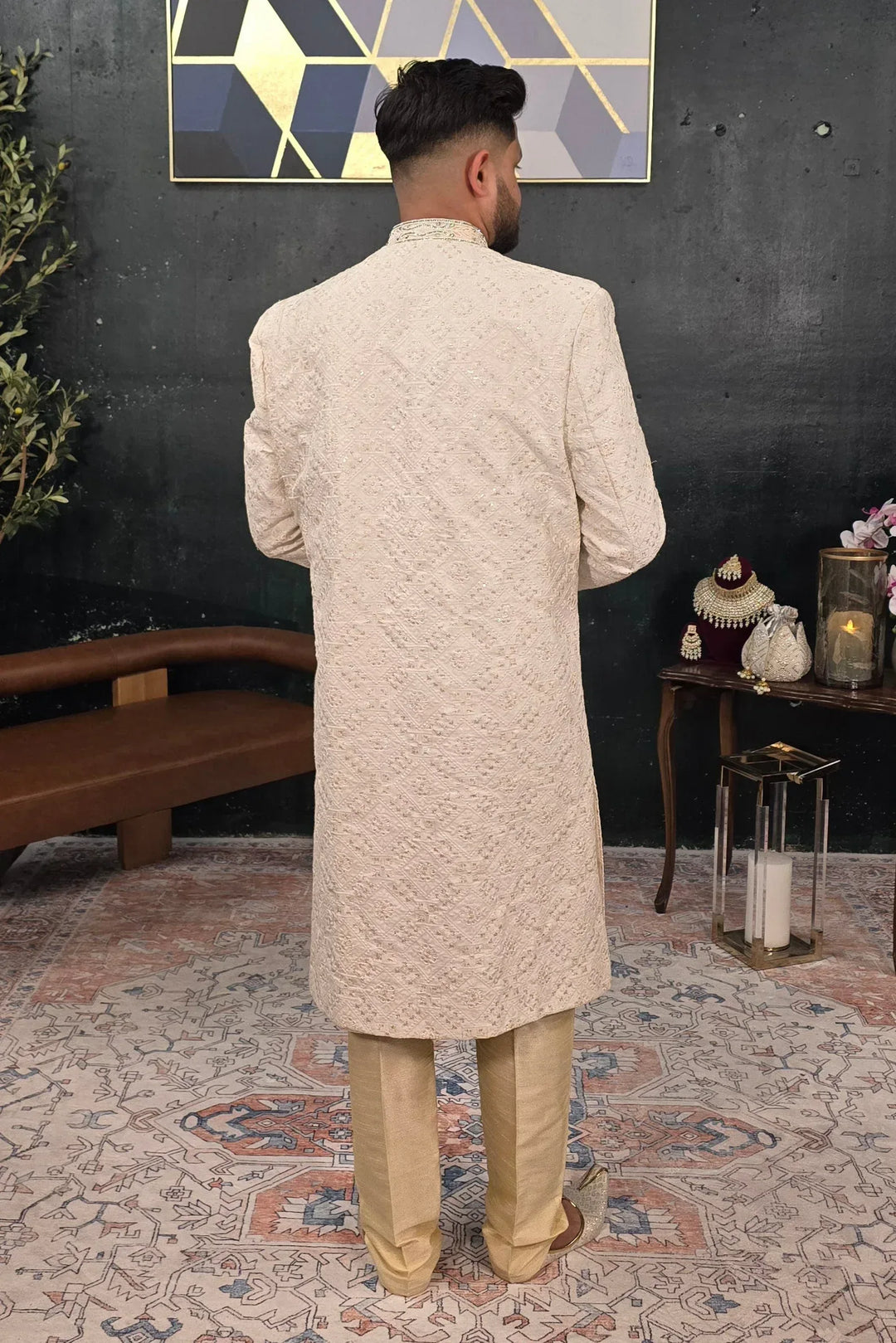 Soft Pink Floral Embroidered Sherwani (Outside Ontario) - MyEthnikRentals