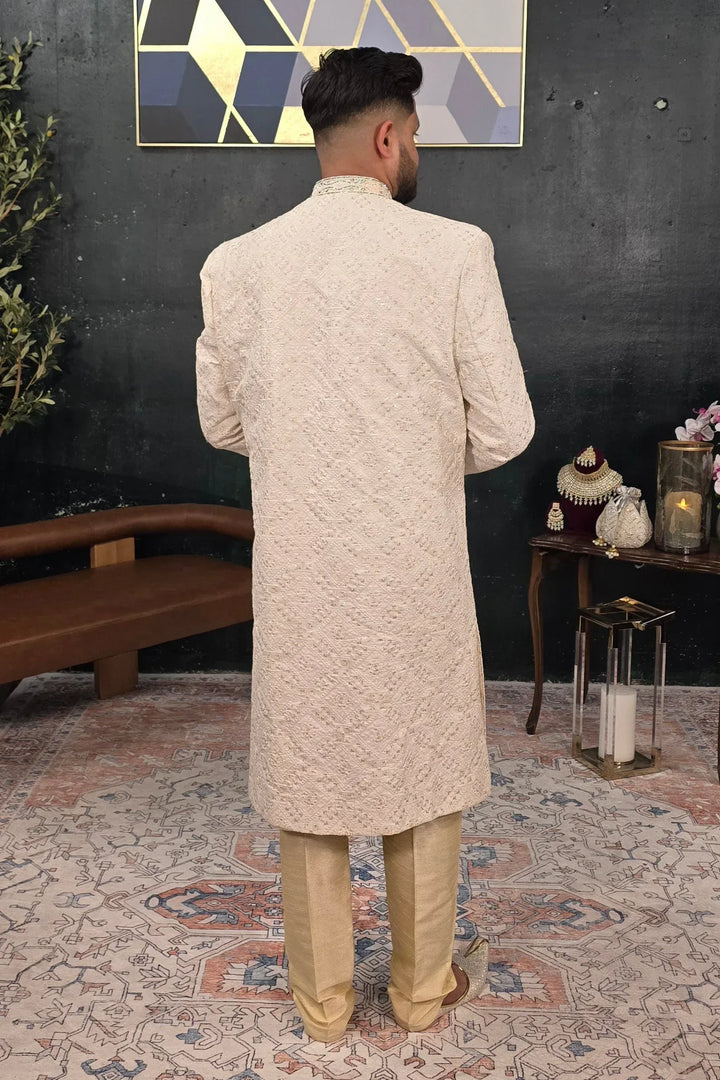 Soft Pink Floral Embroidered Sherwani (Outside Ontario) - MyEthnikRentals