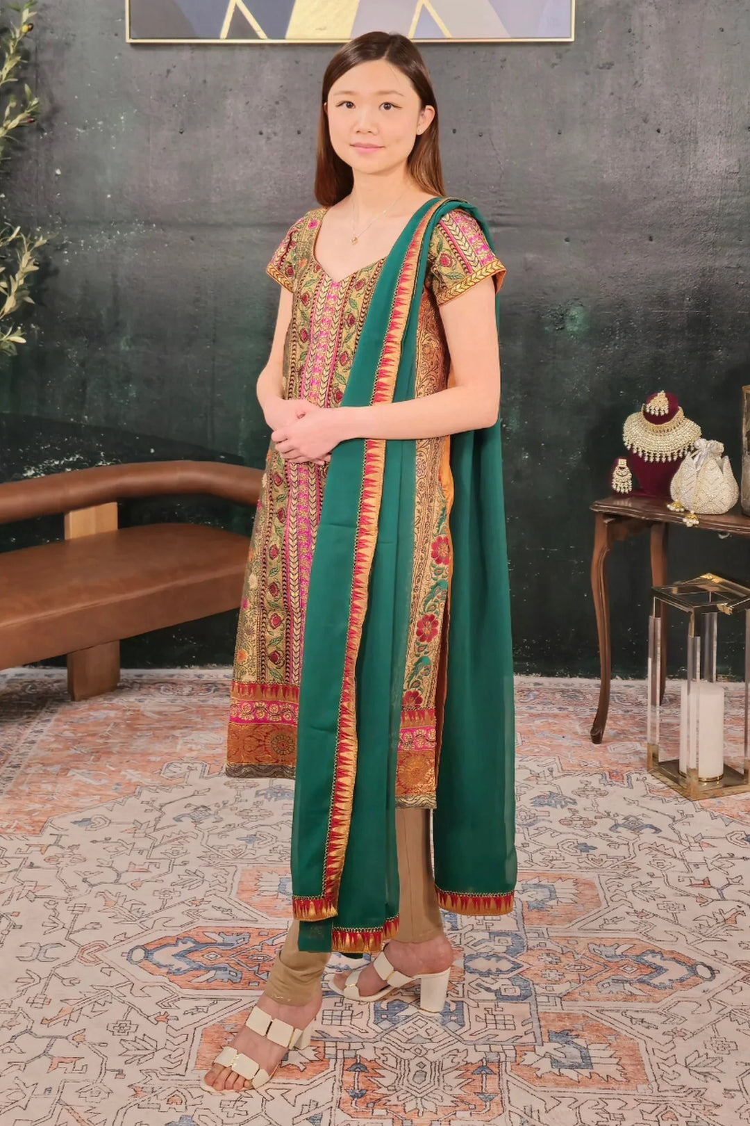 Gold Brocade Salwar Kameez - MyEthnikRentals