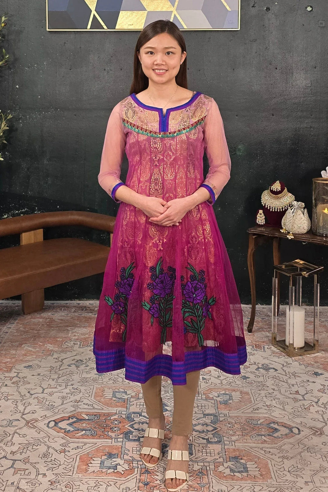 Purple Brocade Churidar Salwar Kameez - MyEthnikRentals