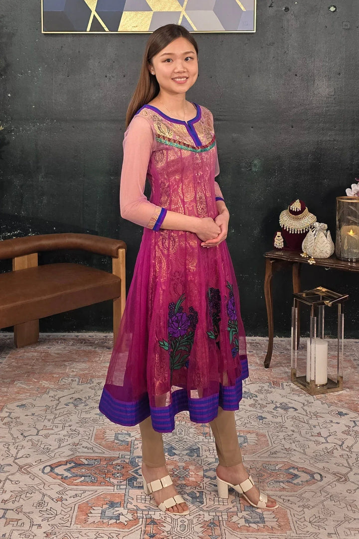 Purple Brocade Churidar Salwar Kameez - MyEthnikRentals
