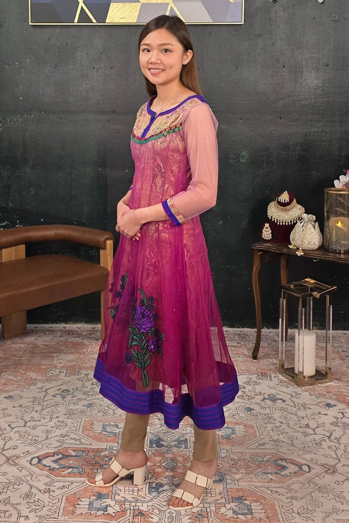 Purple Brocade Churidar Salwar Kameez - MyEthnikRentals