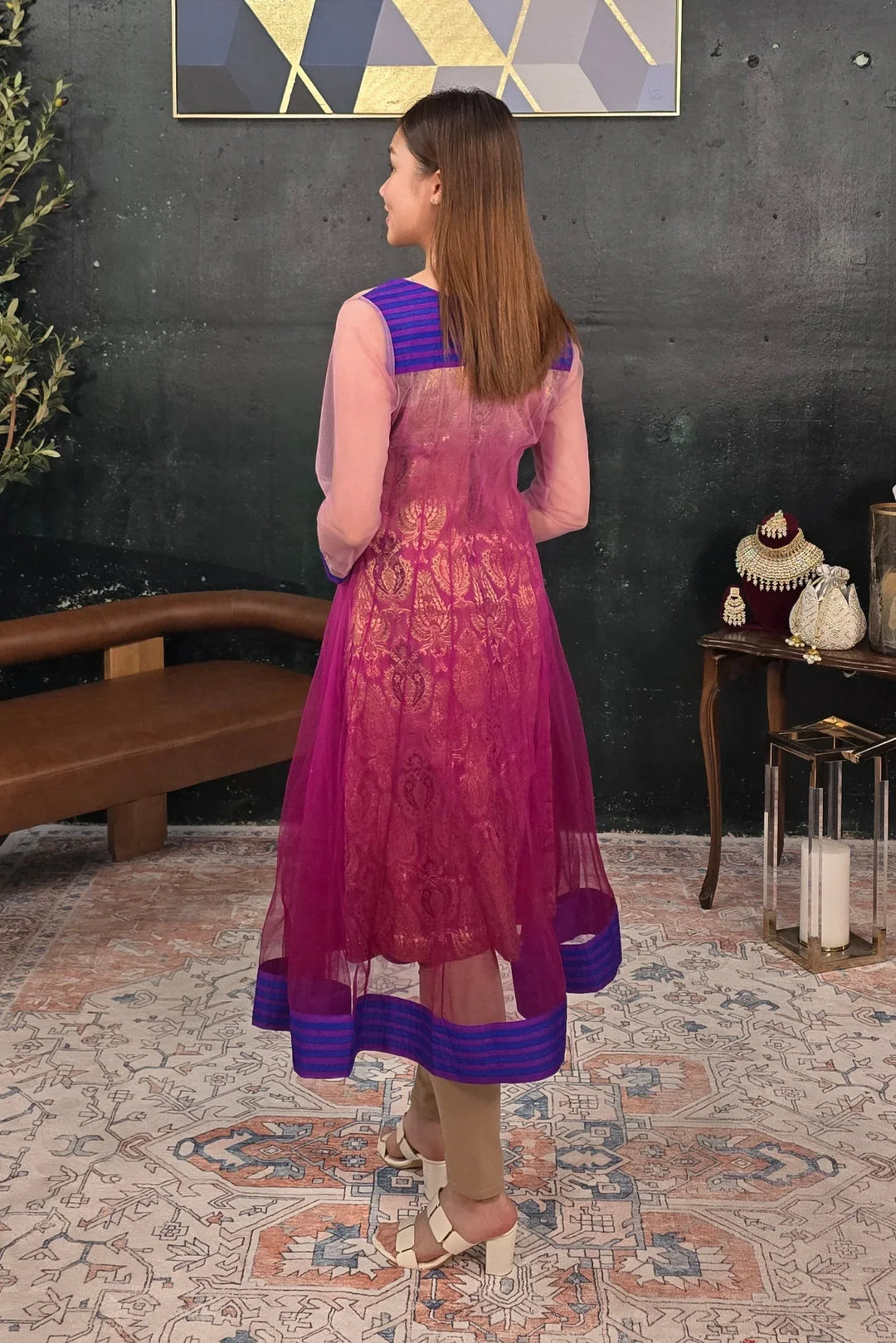 Purple Brocade Churidar Salwar Kameez - MyEthnikRentals