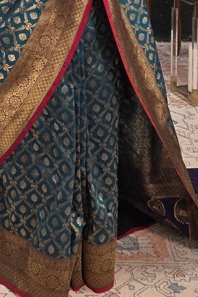 Blue Hand Woven Saree - MyEthnikRentals