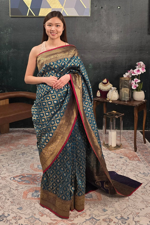 Blue Hand Woven Saree - MyEthnikRentals