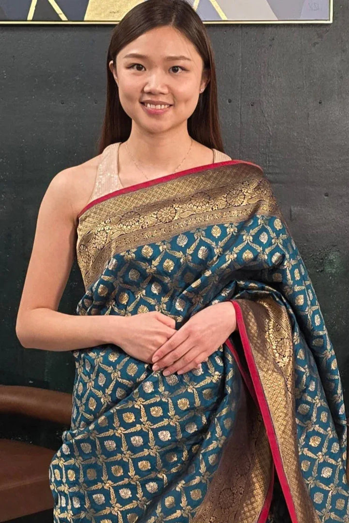 Blue Hand Woven Saree - MyEthnikRentals